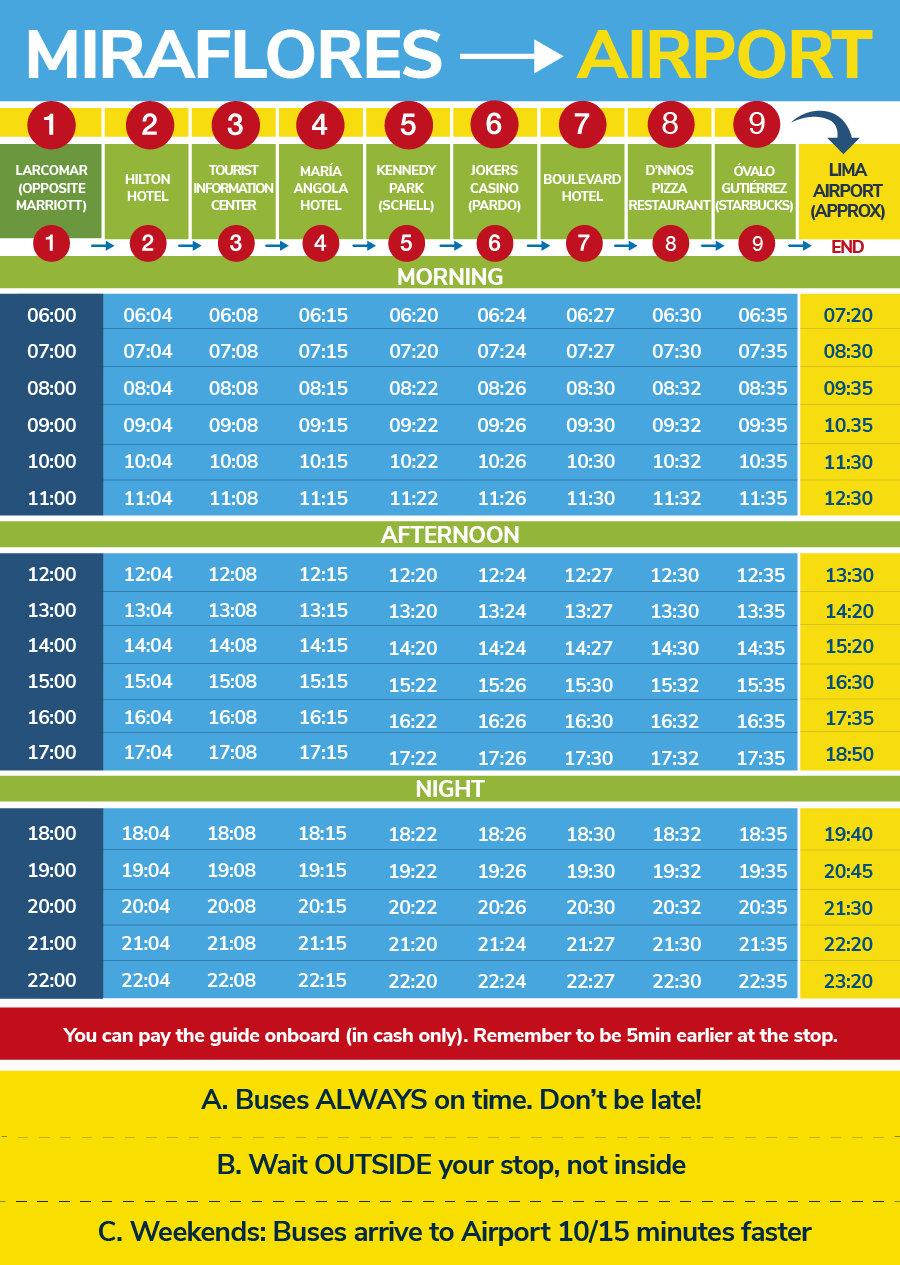 Timetable San Isidro to Airport 