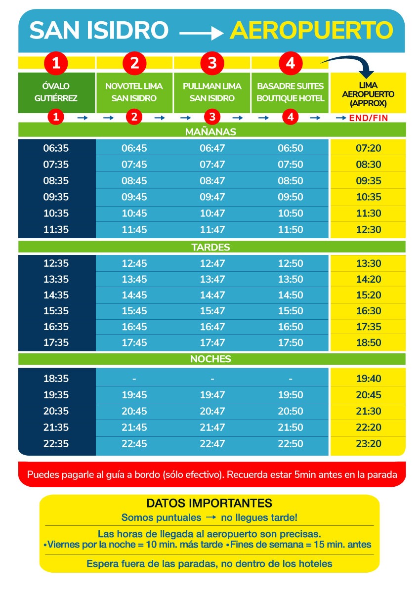 Horarios San Isidro
						 hacia el Aeropuerto